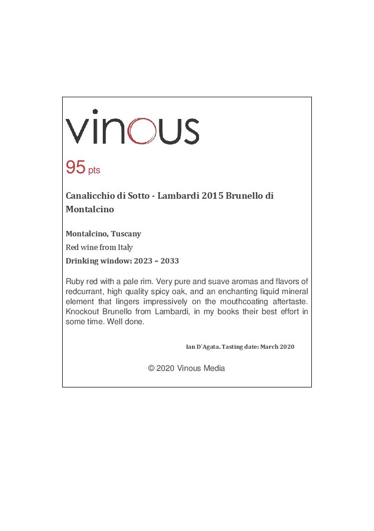 Brunello Di Montalcino DOCG Lambardi - 意大利中部紅酒酒皇